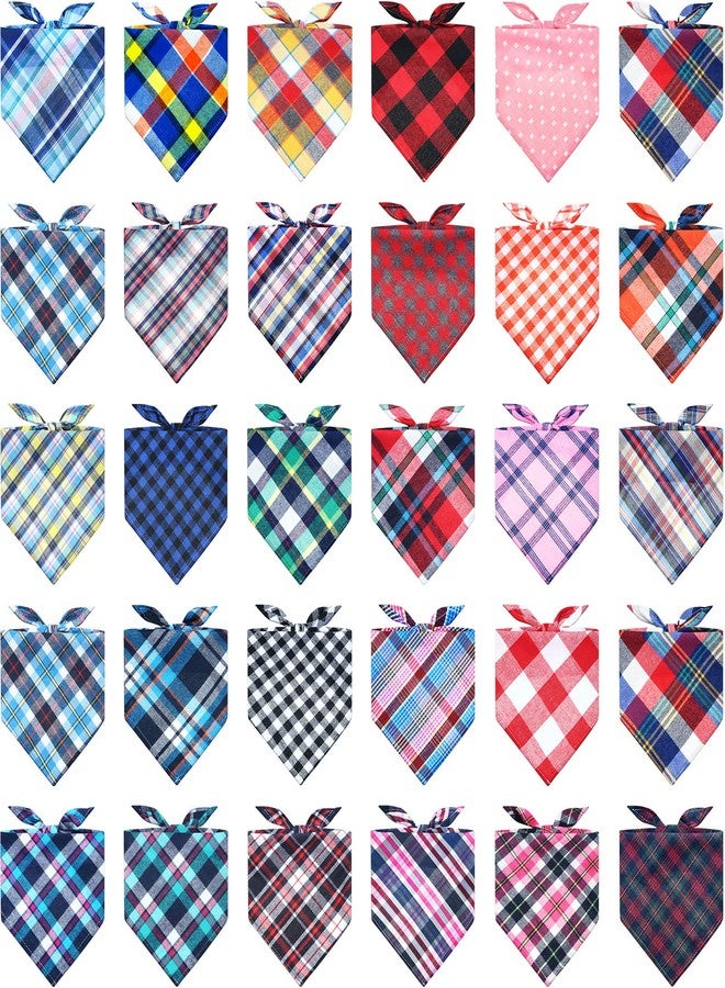 Tegeme 50 Pcs Christmas Triangle Pattern Dog Accessories - Washable Bandanas with Drool Guards for Small to Large Dogs. Boys & Girls, Christmas, Plaid - Image 1